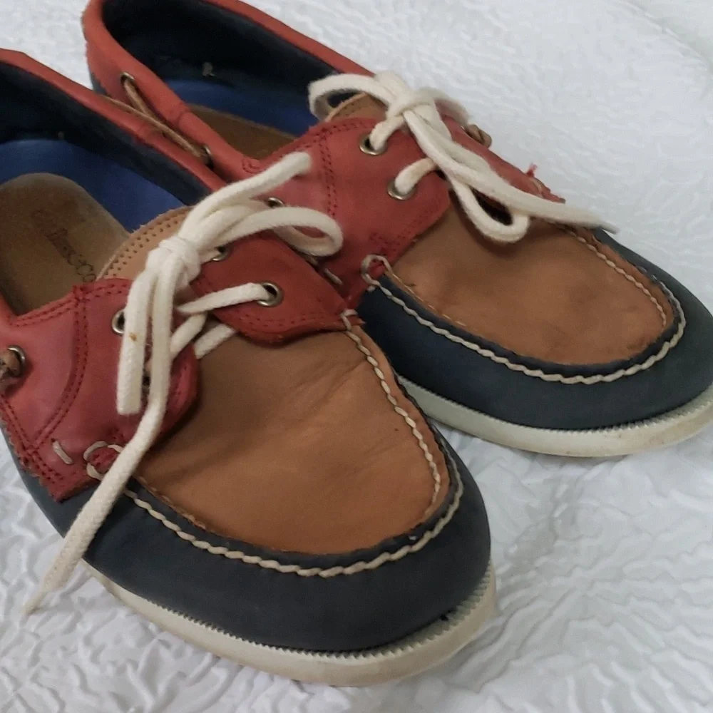 G.H. Bass & Co. Montauk Mens Charcoal/Rust/Tan Leather Boat Shoes, US 9.5 M